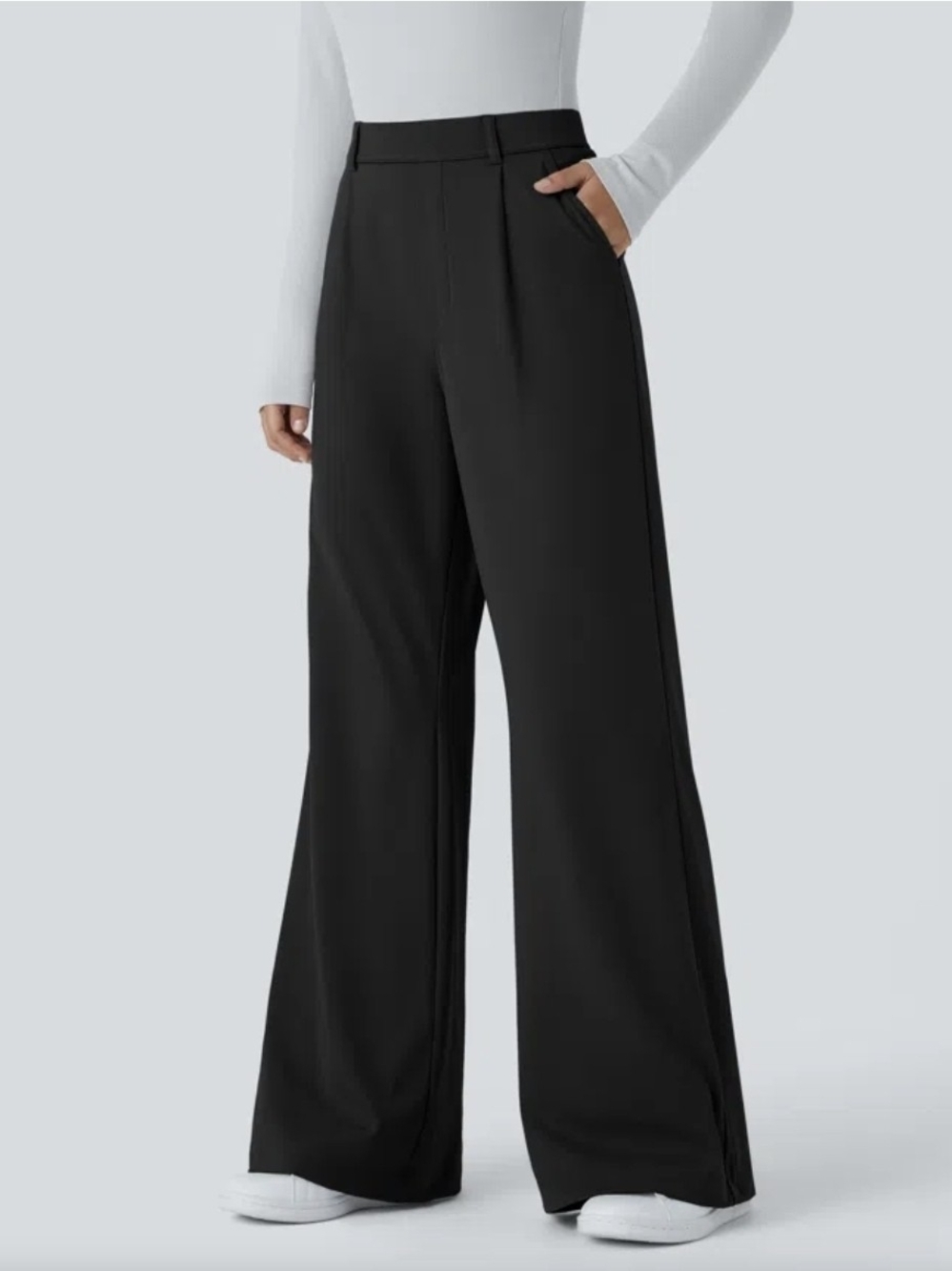 NWT Halara Flex Daystretch, Pleated Wide-Leg Dress Pants Medium Regular- Black